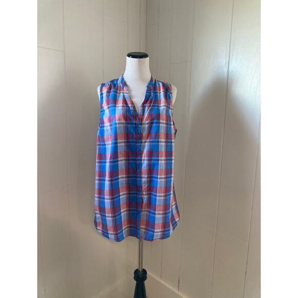 Faded Glory Tops - Faded Glory Blue & Red Plaid Sleeveless Buttondown, Size XL